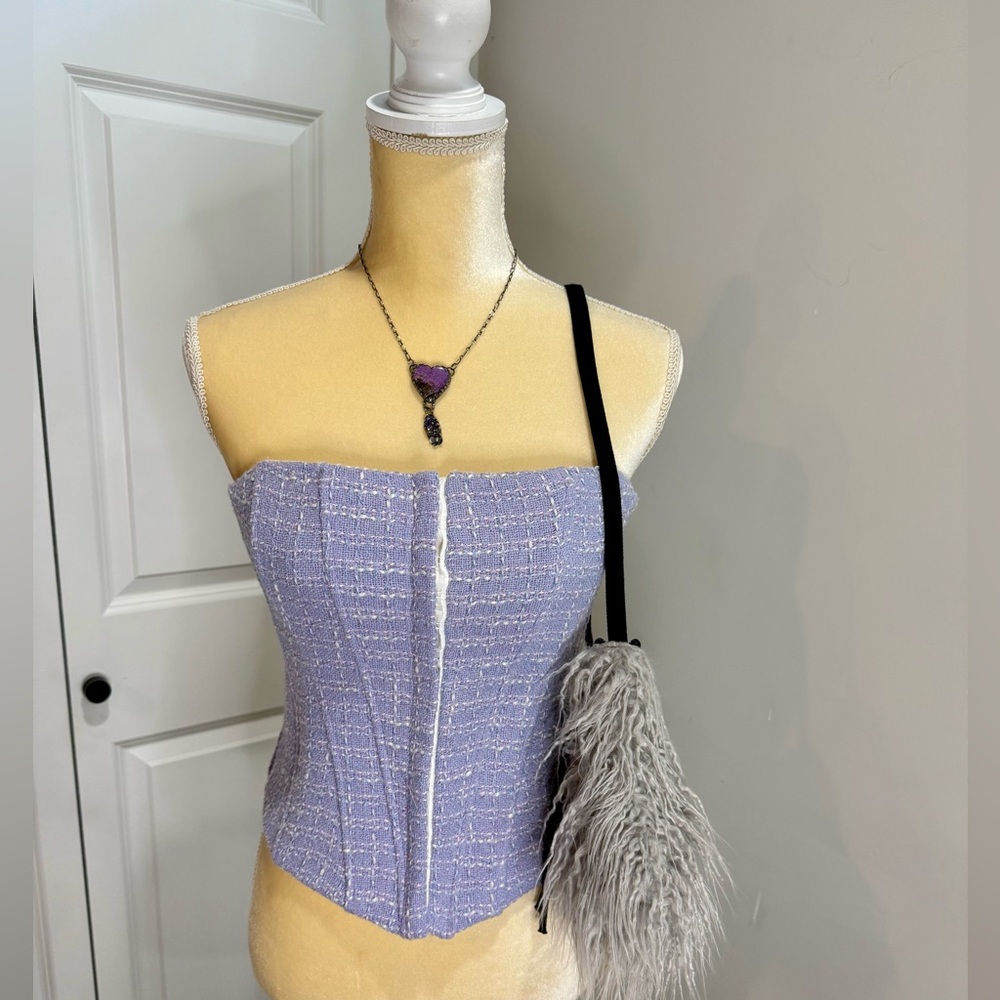Zara Elegant White and Purple Corset Top